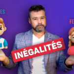 Clément Bergon entre deux personnages représentant un homme et une femme, avec le texte « Inégalités ».