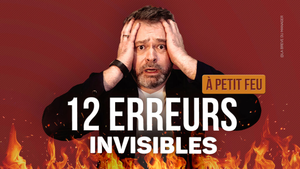 Clément Bergon, les mains sur la tête, devant les mots « 12 erreurs invisibles » et des flammes.