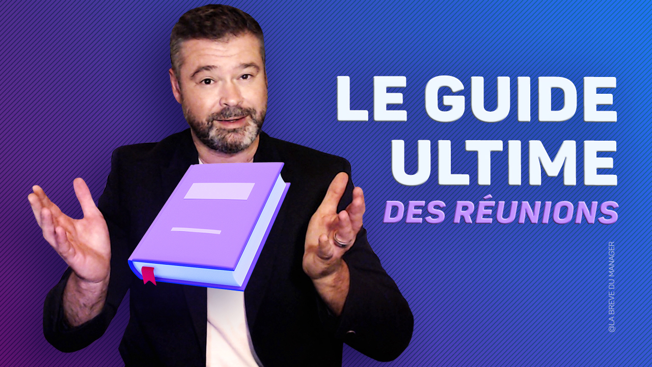 Clément Bergon présente un livre illustré avec le texte « Le guide ultime des réunions ».